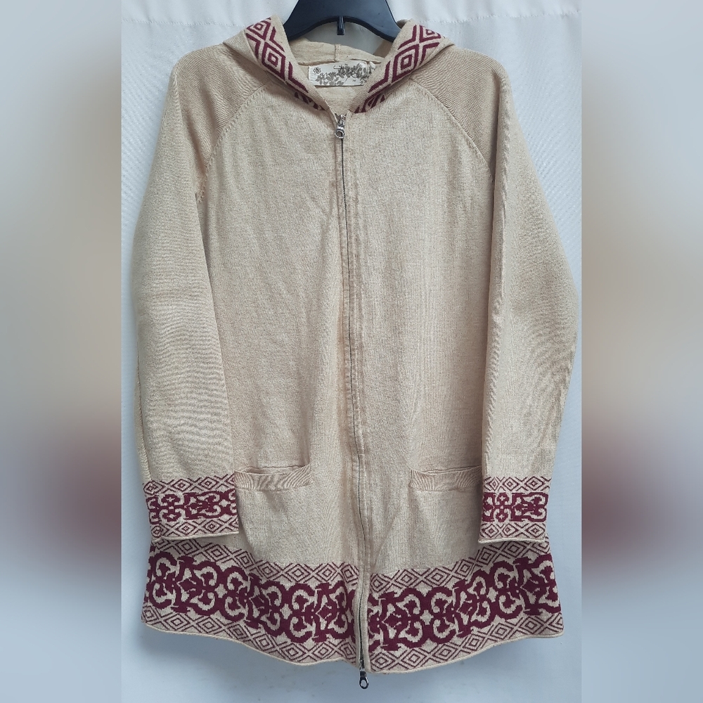 Aventura Organic Cotton Blend Hooded Zippered Tunic Sweater Jacket Large